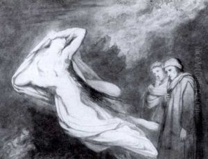 Le Dante Et Virgile Rencon- Trant Les Ombres De Francoise   De Rimini Et De Paolo by Ary Scheffer