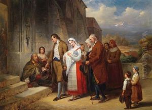 Taufgesellschaft Vor Dem Kirchenportal by Henri Scheffer