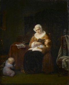 Jeune Mere Faisant La Lecture A Ses Enfants by Henri Scheffer