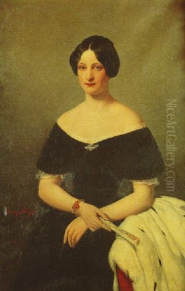 Femme A L'eventail Et A L'etole D'hermine - view 1