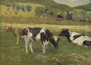 Huteweide Mit Kuhen Hinter Dem Herkules Bei Kassel (+ Blick Vom Herkules Auf Kassel (study); Verso)