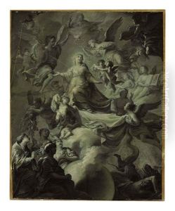 The Coronation Of The Virgin With God The Father, Angels And Demons, And Allegorical Figures Of The Four Parts Of The World