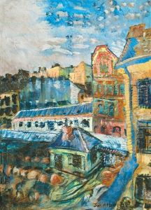 Courtyard With A Green House In Pest by Hugo Scheiber