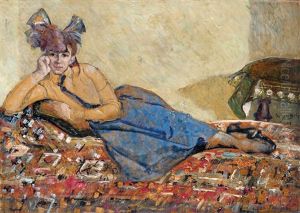 Reclining Girl With Ribbon (ribbon Girl) by Hugo Scheiber