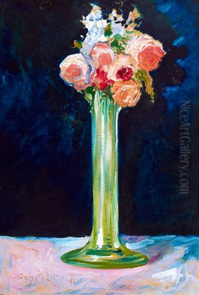 Roses In Green Vase - view 1
