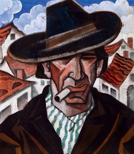 Man With Hat And Striped Scarf by Hugo Scheiber