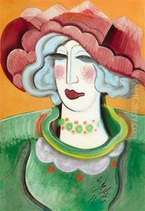 Woman With A Hat An Necklace by Hugo Scheiber