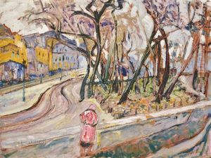 City Park With A Figure by Hugo Scheiber