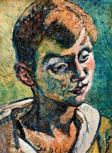 Boy With Turned Up Shirt Collar by Hugo Scheiber