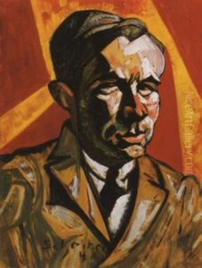 Arckep Voros-sarga Hatterrel (portrait With Red-yellow Background) by Hugo Scheiber