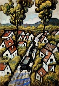 Dorfstrase Mit Pferdefuhrwerk by Hugo Scheiber