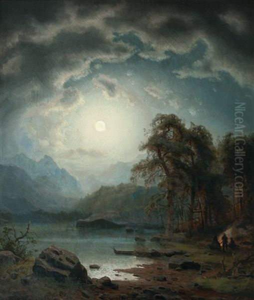 Night Landscape With Hunters By A Fire - view 1