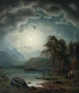 Night Landscape With Hunters By A Fire by Carl Ludwig Scheins