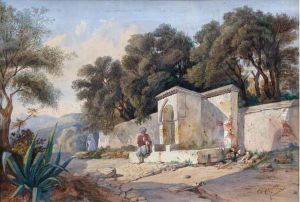 Homme Assis Aupres Du Chemin by Gustave Desire Bournichon