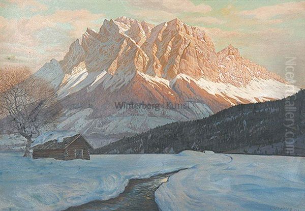 Winterliche Alpenlandschaft Mit Blick Auf Das Zugspitzmassiv - view 1