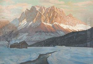 Winterliche Alpenlandschaft Mit Blick Auf Das Zugspitzmassiv