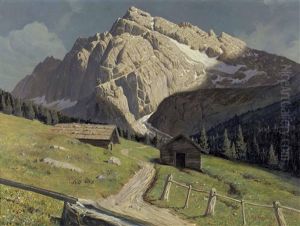 Hochalm Mit Serles Bei Innsbruck by Leopold Scheiring