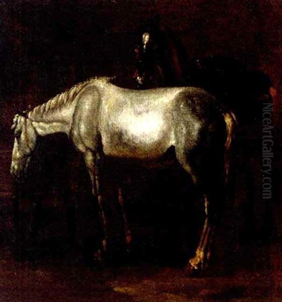 Two Horses By A Water Trough - view 1