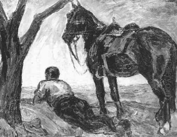Rastender Reiter Mit Pferd - view 1