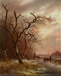 Evening Winter Scene With Skaters