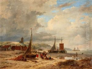 Coastal Scene With Boats And Fishermen's Huts