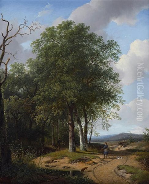Hunters In A Wooded Landscape - view 1