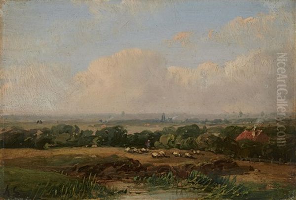 Small Landscape With A Flock Of Sheep - view 1