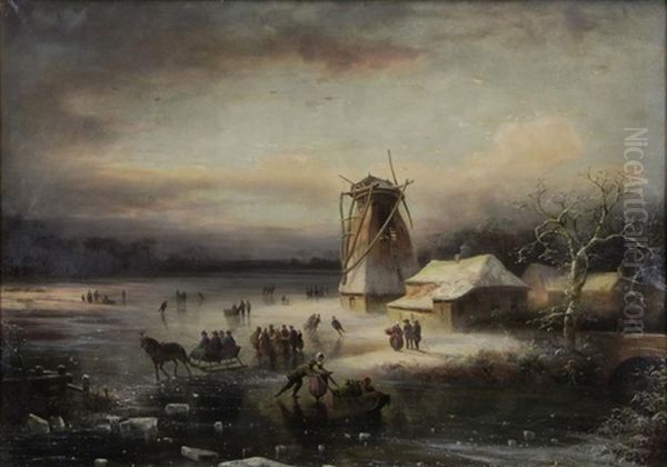 Winter Landscape With Figures On Ice - view 1