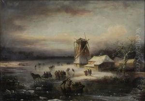 Winter Landscape With Figures On Ice