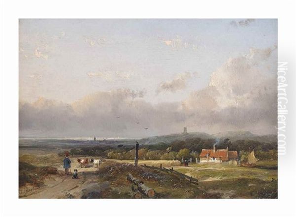A Dune Landscape With A Herdsman On A Sandy Track - view 1
