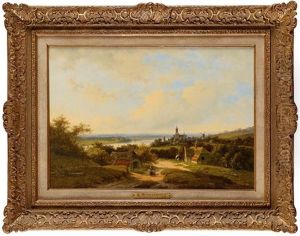 Paysans Et Village Au Moulin by Andreas Schelfhout