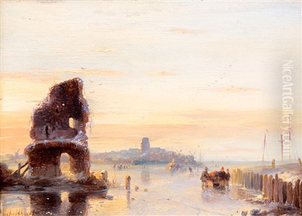 Ice Scene With Skaters Near The City Of Dordrecht, The 'huis Te Merwe' In The Foreground - view 1