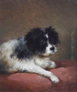 A Young Terrier On A Cushion by Andreas Schelfhout