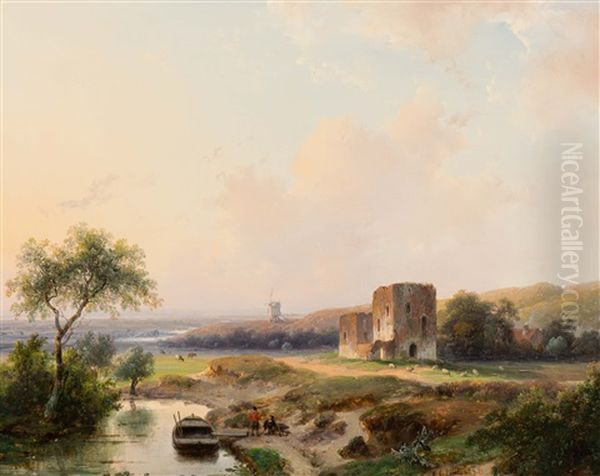 Panoramic Landscape With Figures And Cattle Near Haarlem - view 1