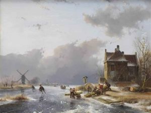 A Winter Landscape With Loggers On The Ice