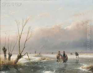 Winter Landscape With Skaters On The Ice by Andreas Schelfhout