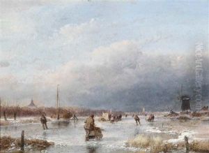 Ice Skating On A Frozen River by Andreas Schelfhout