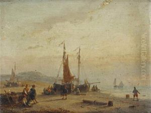 Sunset On The Beach Of Scheveningen by Andreas Schelfhout
