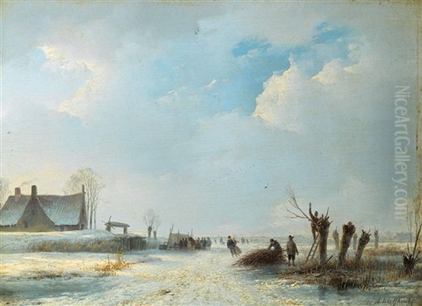 Winter Landscape With Ice-skaters And Men Pollarding Willow - view 1