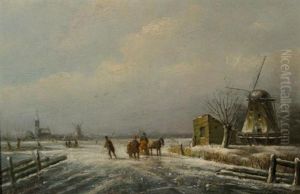 Winterlandschap Met Voorbijgangers by Andreas Schelfhout