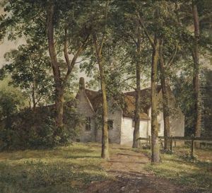 A Farmhouse Under The Trees by Andreas Schelfhout