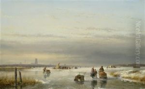 Winterlandschaft Mit Zugefrorenem Fluss by Andreas Schelfhout