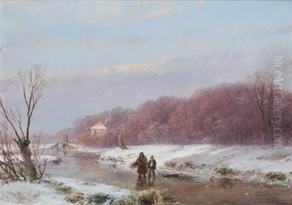 A Winter Landscape With Wood Gatherers On The Ice - view 1