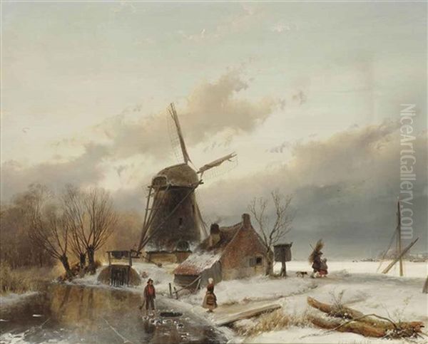 A Winter Landscape With A Windmill - view 1