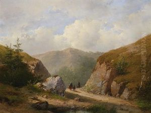 Gebirgslandschaft Mit Bauern by Andreas Schelfhout