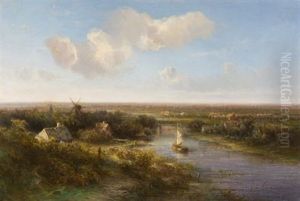 Weite Hollandische Flusslandschaft by Andreas Schelfhout