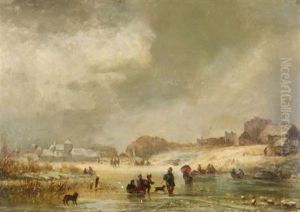 Paysage Anime De Patineurs by Andreas Schelfhout