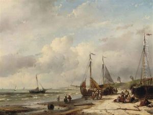 Fisherfolk And Bomschuiten On The Dutch Coast