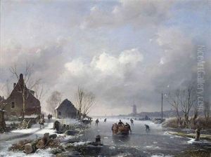 Skaters By A Hamlet On A Dutch Waterway