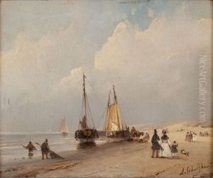 Le Retour Des Bateaux De Peche Sur La Plage by Andreas Schelfhout